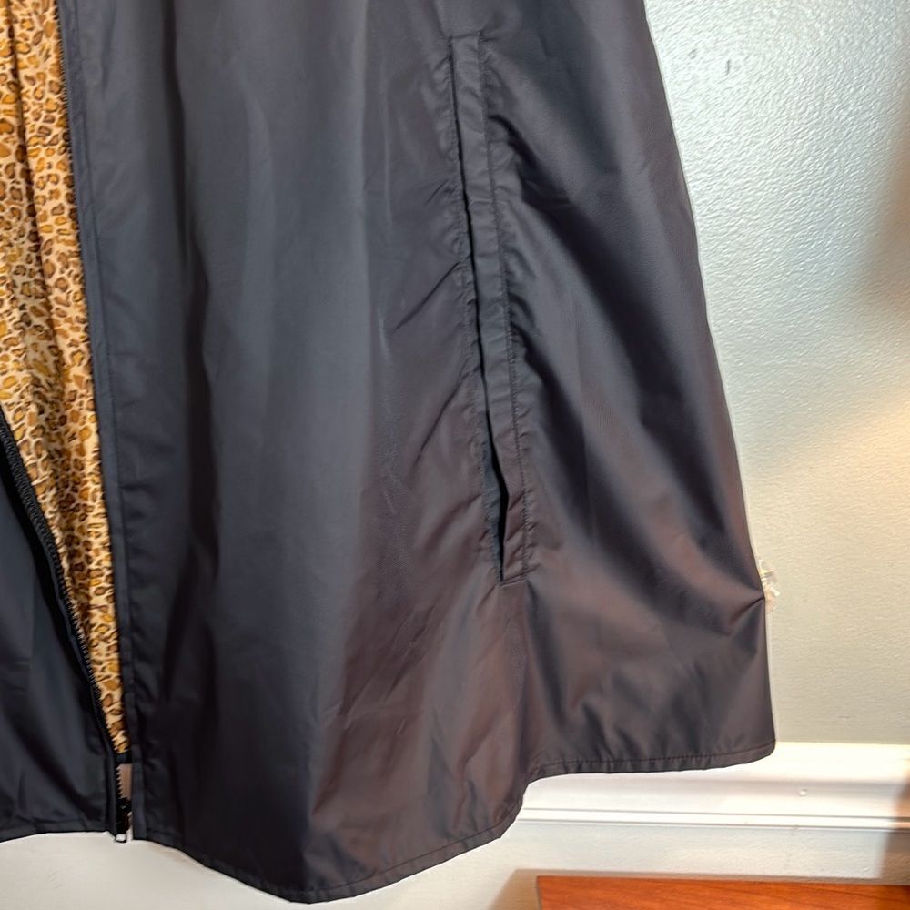 Preston & York Black zip Poncho Raincoat Wrap cape leopard lining pockets M/L - Picture 9 of 12